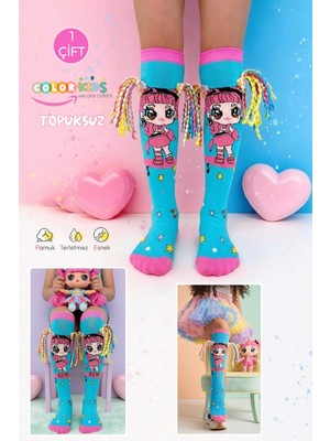 Color Socks 1 Çift Örgü Saç Desenli Animasyon Kız Çocuk Çorap (Topuksuz)