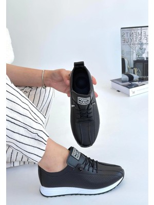 Fiert Siyah Cilt Bağcıklı Spor Ayakkabı