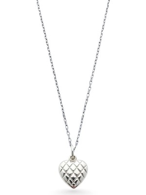 Oya Silver Baklava Desenli Minimal Gümüş Kalp Kolye 1.9x1.2 cm [OYSY227]