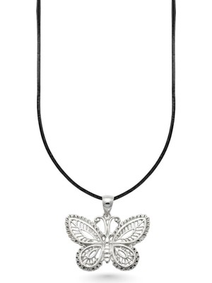 Oya Silver Bohem Ajur Işlemeli Gümüş Kelebek Kolye 2.6x3.1 cm [OYSY232]