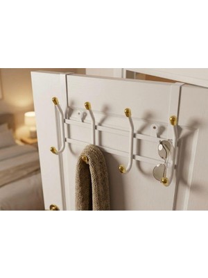 abnturk 4 Topuzlu Kapı Arkası Metal Askılık Mutfak Banyo Hol Oda Kapı Arkası Askısı 34CM