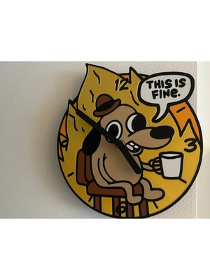 Hasfar Tech "this Is Fine" Internet Fenomeni Tasarım Duvar Saati - Esprili Ofis ve Ev Hediyesi