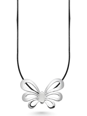 Oya Silver Modern Iri Form Parlak Gümüş Kelebek Kolye Ucu 3x4.2 cm [OYSY230]