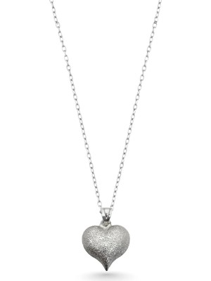 Oya Silver Kumlu Puffy Gümüş Kalp Kolye 2.5x1.9 cm [OYSY225]