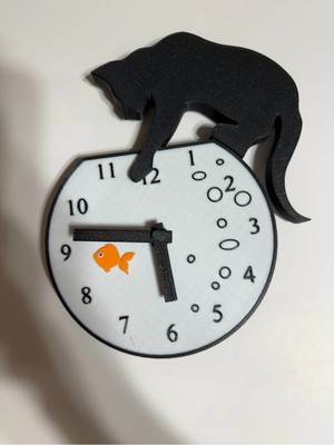 Hasfar Tech Dekoratif Akvaryumda Balık Avlayan Kedi Tasarım Duvar Saati