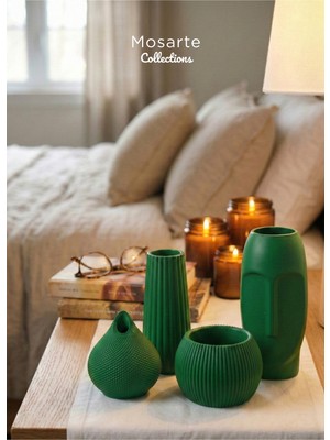 Mosarte Atelier Green Series - Modern Yeşil Vazo & Heykel Seti