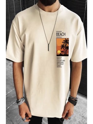 Amor Man Büyük Beden Özel Tasarım Beach Gün Batımı Baskılı %100 Pamuk Yeni Trend Battal Erkek  T-Shirt