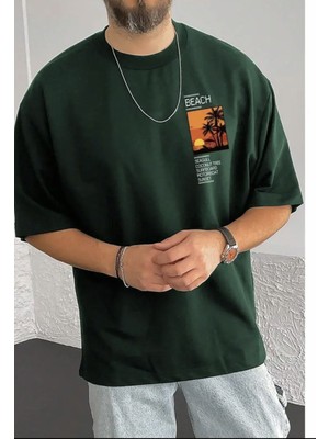 Amor Man Büyük Beden Özel Tasarım Beach Gün Batımı Baskılı %100 Pamuk Yeni Trend Battal Erkek  T-Shirt