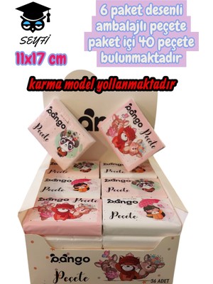 6 Paket Desenli Ambalajlı Peçete Paket Içi 40 Peçete Bulunmaktadır Çocuk Okul Peçetesi