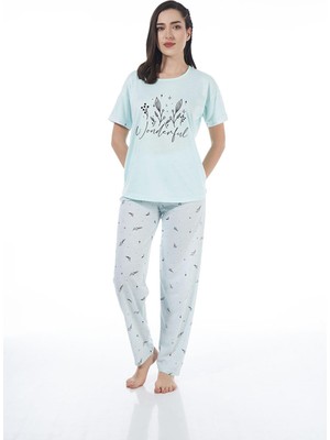 Estiva 22124 Kadın Çiçek Desenli Kısa Kollu Viskon Pijama Takımı