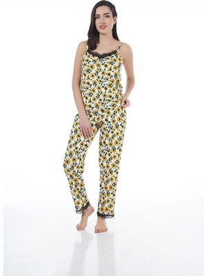 Estiva 22101 Kadın Papatya Desenli Askılı Viskon Pijama Takımı