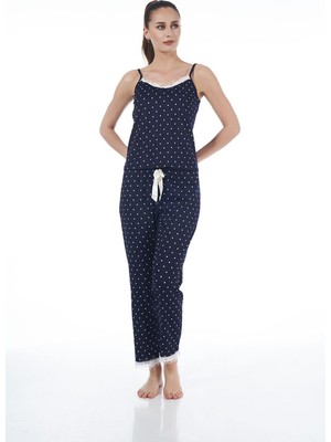 Estiva 22103 Kadın Puantiyeli Askılı Viskon Pijama Takımı