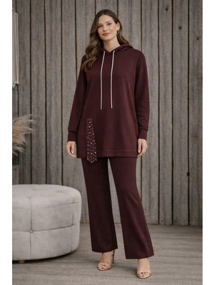 Kapşonlu Taş Detaylı Takım