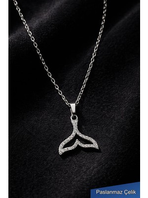 Trend Collection Zirkon Taşlı Balina Kuyruğu Kadın Çelik Kolye – Gümüş Renk