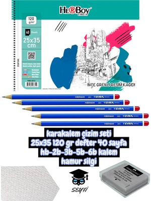 Kara Kalem Çizim Seti 25X35 120 gr Defter 40 Sayfa Hb-2b-3b-5b-6b Kalem Hamur Silgi