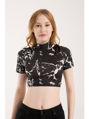 Modazeyosh Sırt Lastik Detay Dijital Baskı Crop