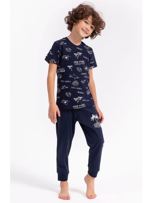 RolyPoly Roly Poly Premium Erkek Çocuk Desenli Pamuklu Rahat Kesim Manşetli Paça Kısa Kollu Pijama Takımı