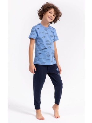 RolyPoly Roly Poly Premium Erkek Çocuk Desenli Pamuklu Rahat Kesim Manşetli Paça Kısa Kollu Pijama Takımı