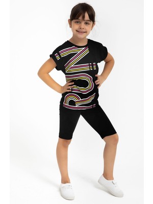 RolyPoly Roly Poly 2776 Run Siyah Kız Çocuk Kısa Kollu Şortlu Pijama Tayt Takım