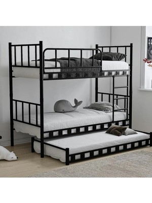 Missidea Zambak Ayrılabilir & Yavrulu Çok Fonksiyonlu Metal Ranza Siyah 90X190