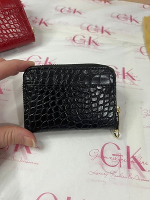 Mini Cüzdan Kartlık Tek Gözlü Fermuarlı Rugan Suni Deri Kroko