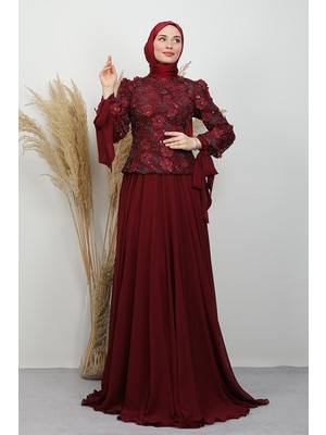 Zafira Işleme Abiye Takım Bordo
