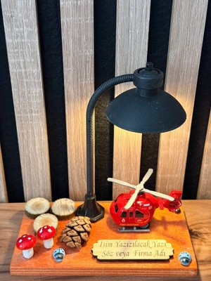 MYK Hediye ve Sanat Atölyesi Helikopter Işıklı Metal Araçlı Dekoratif Biblo Kişiye ve Firmaya Özel Tasarım
