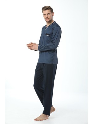 GOLDOREMİ Kly 7105 Erkek V Yaka Pijama Takımı