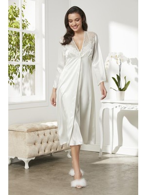 Yeni Pierre Cardin 6425 Saten Gecelik Sabahlık Pijama Takım Şort Takım 6'lı Gelin Çeyiz Seti