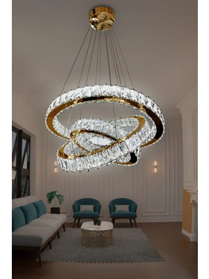 G-Light 3 Katlı Kristal Taşlı Modern LED Avize
