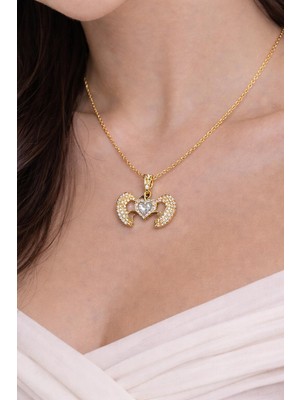 No Name Çelik Gold Zirkon Taşlı Acılan Kanat Kolye