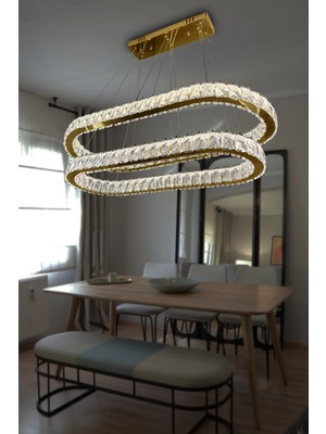 G-Light 2 Katlı Masa Üstü Kristal Taşlı Modern LED Avize
