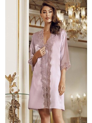 Yeni 4005 Kadın Fantezi Saten 2'li Gecelik Sabahlık Takım