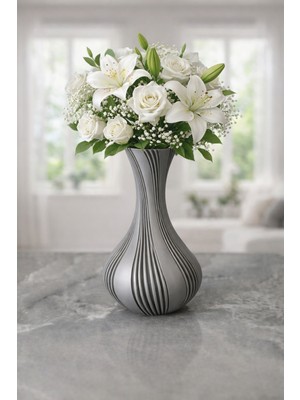 3D Tasarım Dekoratif Vazo 21 cm Siyah, Beyaz, Bej, Gümüş Gri, Zeytin Yeşili, Kemik Beyazı, Kırmızı