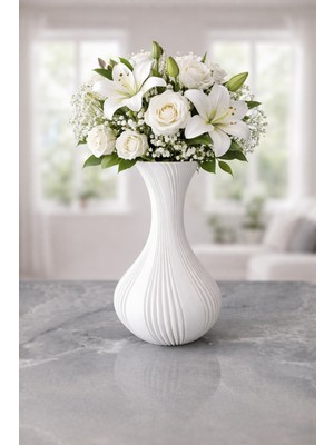 3D Tasarım Dekoratif Vazo 21 cm Siyah, Beyaz, Bej, Gümüş Gri, Zeytin Yeşili, Kemik Beyazı, Kırmızı
