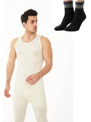 Uygur Saf Yünden Sıcak Tutan Erkek Için Üst Atlet Alt Tayt Içlik Takım