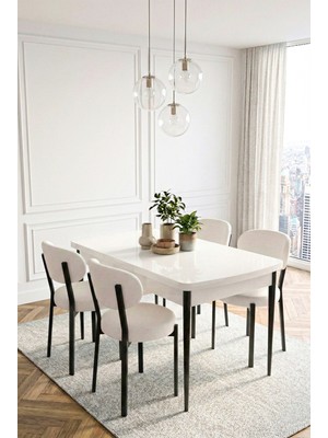 Pufys Serisi 70X110 Sabit Masa +4 Adet Sandalye Silinebilir Baby Face Kumas Masa Takımı