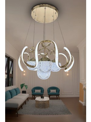 G-Light Arya Xl Kristal Cam 4 Top Modern Sarkıt LED Avize