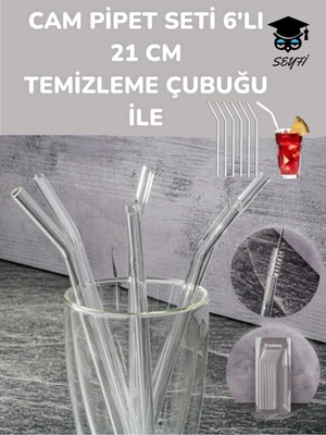 Cam Pipet Seti 6'lı 21 cm  Temizleme Çubuğu Ile