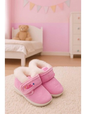 Gezer Kız Bebek Çocuk Kışlık Pembe Cırtlı Okul Kreş Panduf Ayakkabı