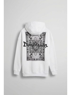 Abluka Online Unisex Oversize Kabartma Baskılı Premium Kapüşonlu Sweatshirt Ekru Siyah