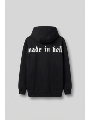 Abluka Online Unisex Oversize Baskılı Premium 3 İplik Kapüşonlu Sweatshirt Siyah