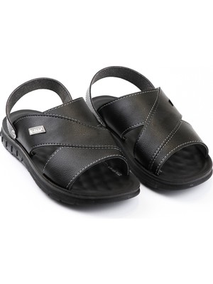 Gezer Siyah PU Malzemeden Yazlık Erkek Terlik Sandalet Rahat Kullanım İçin Tasarlandı