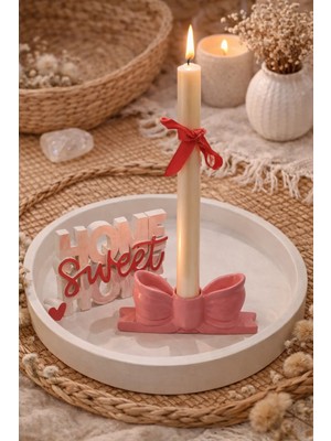 Aksesuar Kuşu Fiyonk Tasarımlı, Sweet Home Yazılı ve Tepsili Dekoratif Set (Mum Dahil)