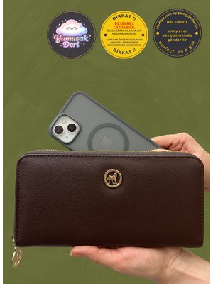 Büyükboy Kadın Cüzdan Kahverengi Gold Detaylı