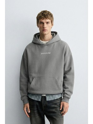 Abluka Online Unisex Oversize Savage Grafik Baskılı Kalın Kapüşonlu Sweatshirt Gri