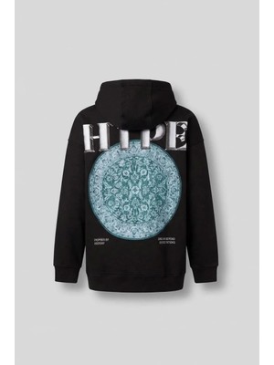 Abluka Online Unisex Oversize Kabartma Baskılı Premium Kalın Kapüşonlu Sweatshirt Siyah