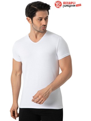 GOLDOREMİ LÜX DRM 3905 Erkek Bambu Nefes Alabilen İnce Rahat Yazlık Kumaş V Yaka Kısa Kollu T-Shirt