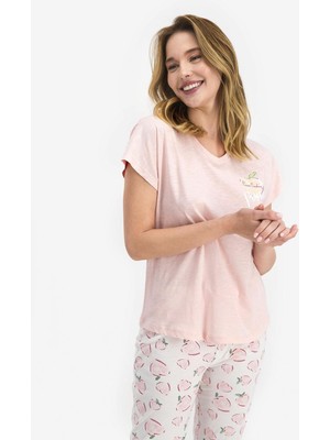 Pierre Cardin 7688 Battal Kadın Positive Somon Kısa Kol Pijama Takımı
