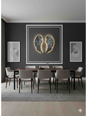 Aszen Gümüş Renk Melek Kanadı Pilli Duvar Apliği – 2 Parça (50X40 Cm)